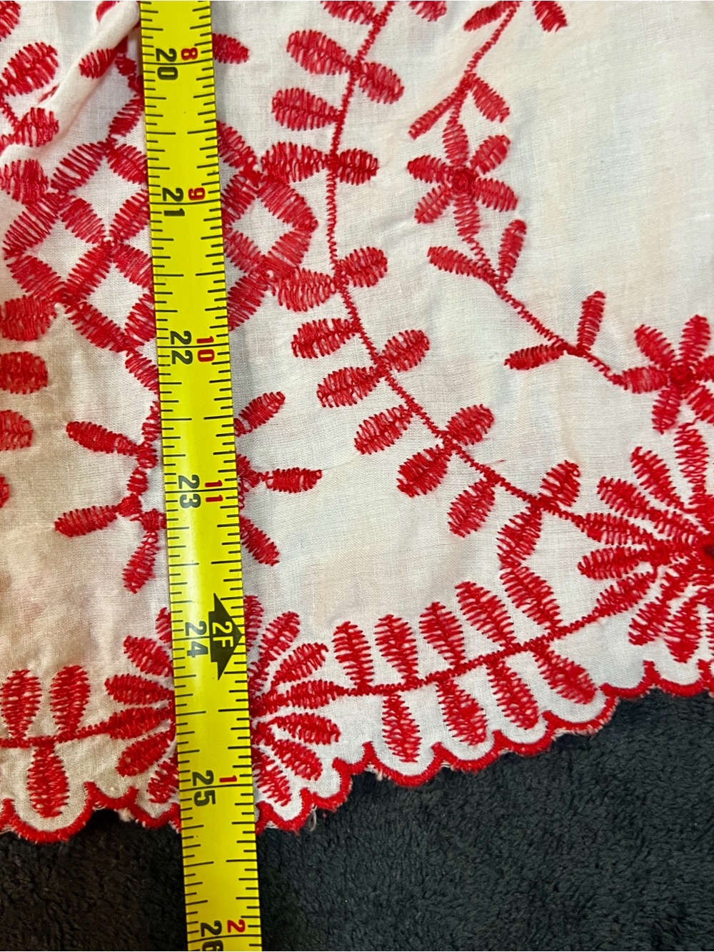 Charter Club Wms Red Cotton Eyelet Embroidered Scalloped Boho Peasant Top M - Picture 9 of 11